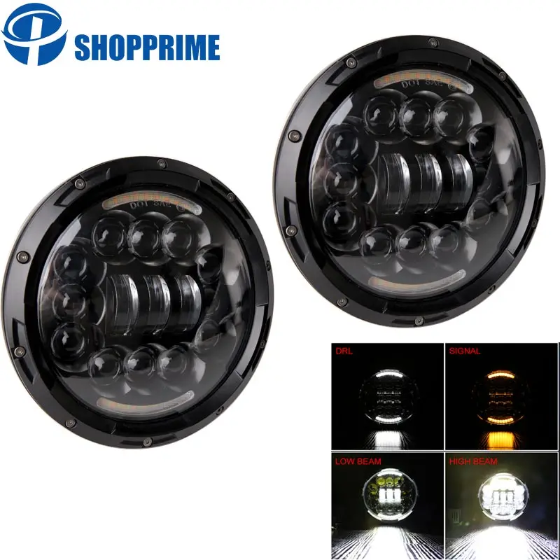 7 "Круглый 80 Вт Hi & Lo светодиодные фары DRL для Jeep Wrangler JK TJ CJ Patrol GR Y60 Hummer H2 Lada 4*4