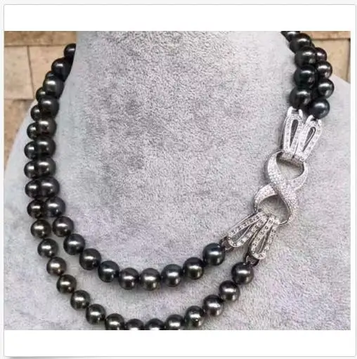 Vente Collier De Perles Noires Et Vertes, 2 Rangées De 9 à 10mm, 18, 19, 925s