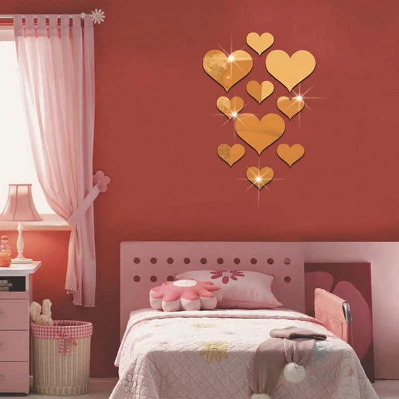 

New home love mirror wall stickers decorative background wall acrylic mirror 3D three-dimensional heart-shaped home decoration