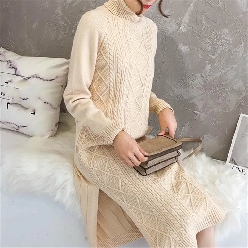 2019 зимнее платье свитер с высоким воротом женское трикотажное большого размера