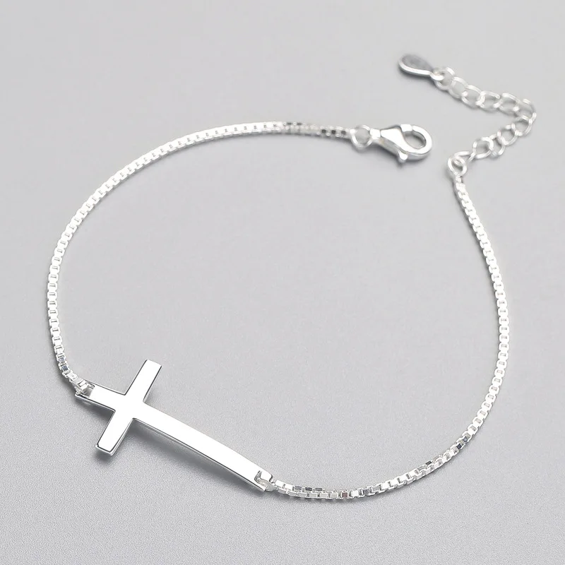 

Authentic 925 Sterling Silver Classic Ethnic Cross Bracelet Minimalist Fine Jewelry For Women Party Trendy Accessories