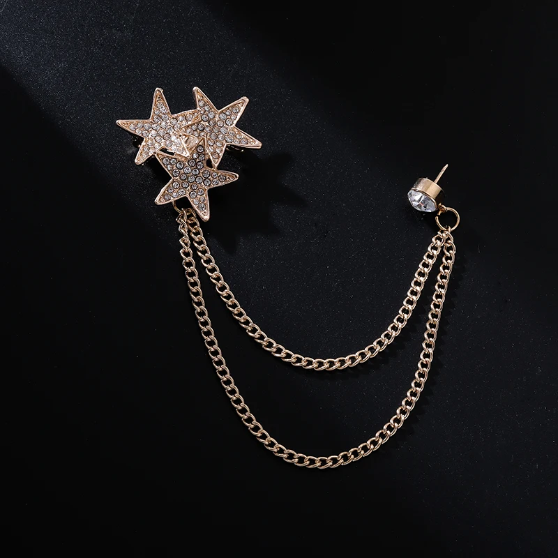 Модная металлическая брошь стразы из цинкового сплава со звездами и кисточками