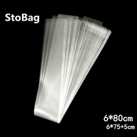 stobag 200pcs 680cm thick small long size clear self adhesive bags plastic opp pen gift jewelry packing hair wig slender bag