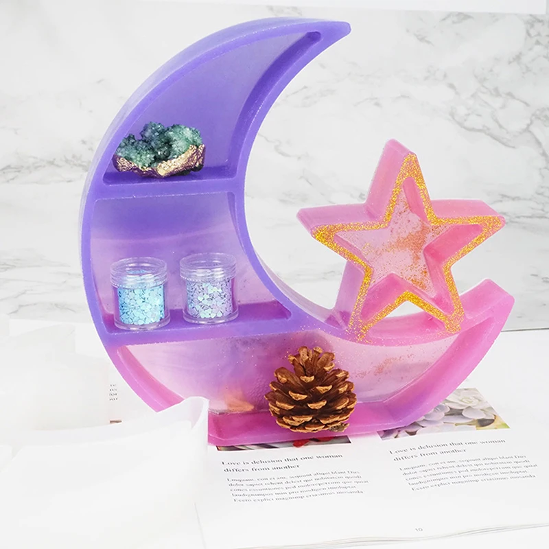 

Moon Star Shelf Crystal Display Tray Molds Large Crescent Moon Tray Resin Mold Jewelry Plate Resin Casting Craft Tools