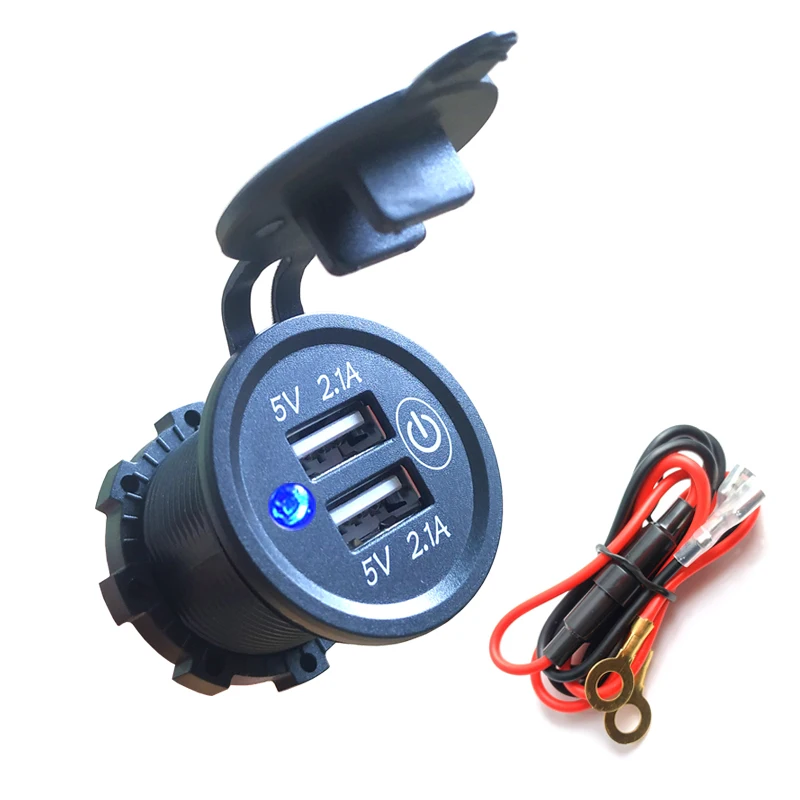 With 60cm Cable DIY Kit 4.2A 12 V/24 V Автомобильное USB зарядное устройство с переключателем, водонепроницаемое автомобильное зарядное устройство с переключателем, синее для автомобиля, RV, ATV, лодки, морского мотоцикла, мобильного телефона - Название цвета: With 60cm Cable