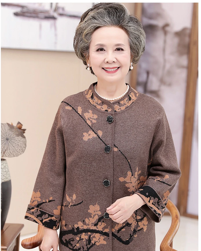 

Sweater Women 2022 Autumn Winter New Middle-Aged Women Flower Cardigan Thicken 60-70 Years Old Women'S Jacket C27