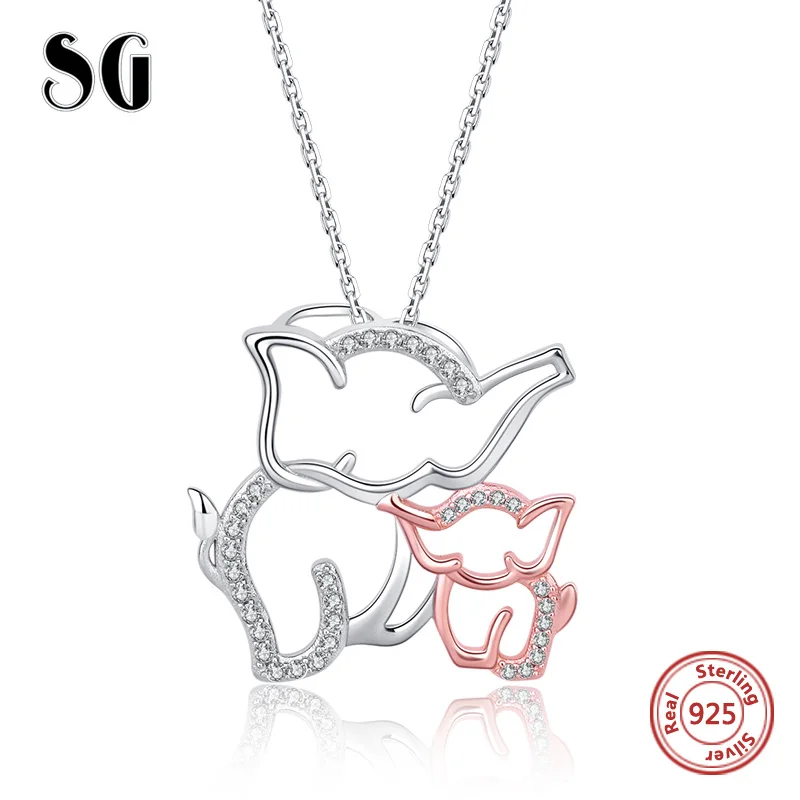 Ожерелье с кулоном Мама и ребенок из серебра 925 пробы белым цирконом|Ожерелья| |