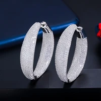 cwwzircons micro pave cubic zirconia round big statement hoop earrings silver color luxury women wedding bridal jewelry cz809
