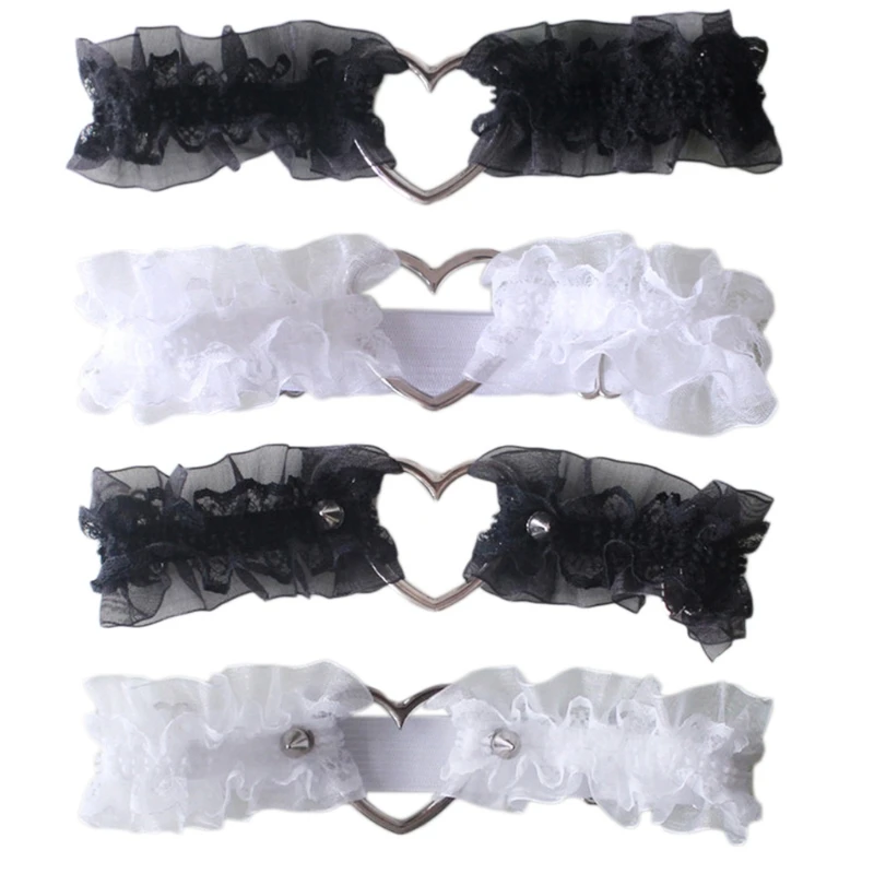 

Y166 Women Lolita Sweet Ruffled Lace Garter Belt Metal Heart Leg Harness Thigh Ring