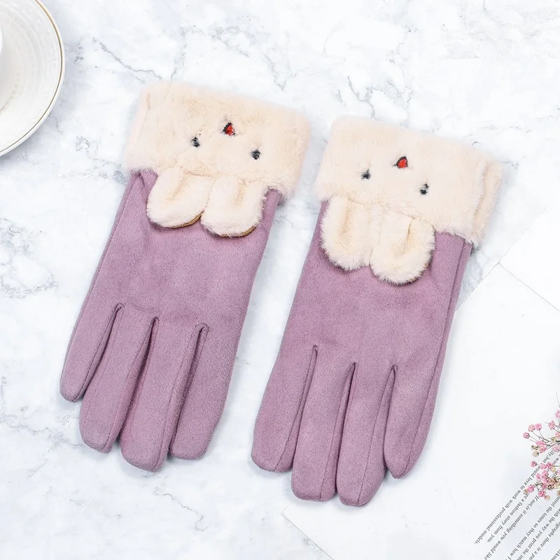 Purple2 Женские зимние перчатки с сенсорным экраном, женские замшевые меховые теплые перчатки с полным пальцем, женские зимние перчатки для спорта на открытом воздухе, женские перчатки для вождения - Цвет: Purple2