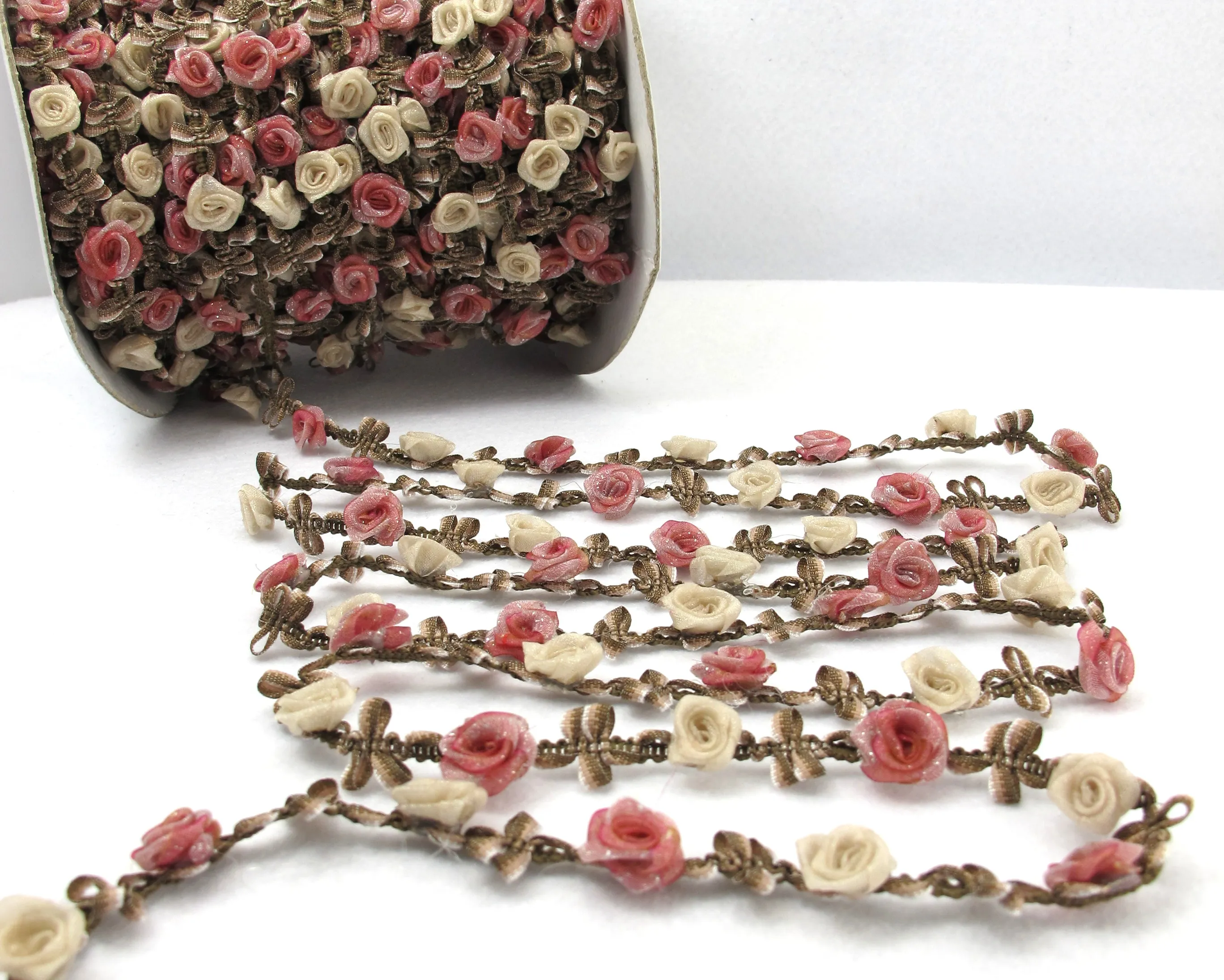 Тканая лента рококо 2 ярда отделка из красных бутоны цветов розы декоративные