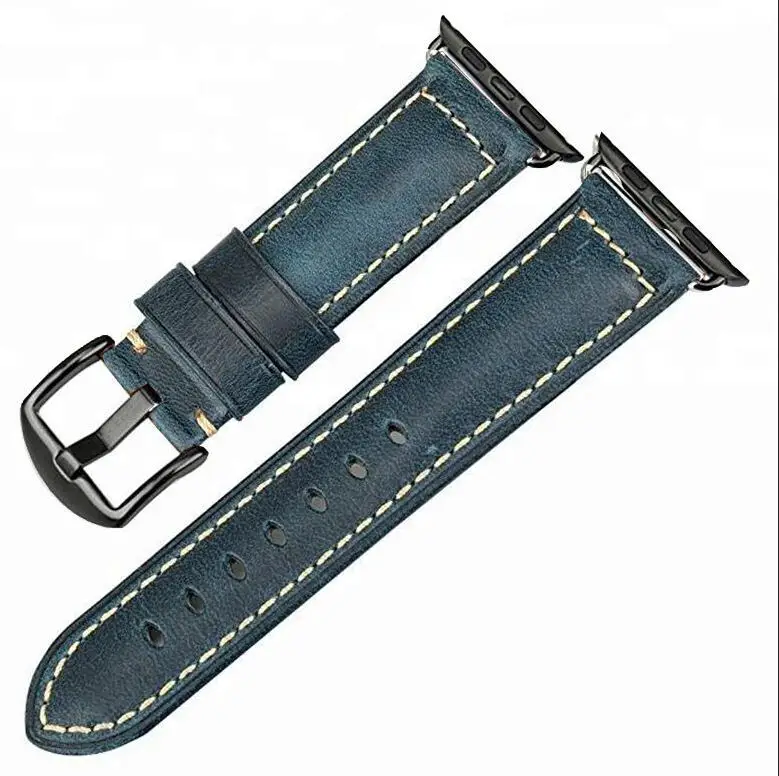 blue with black Коровья кожа, воск, натуральная кожа, ремешок для часов Apple watch, 42 мм, 38 мм, серия 4-1, iwatch 4, 44 мм, 40 мм, Ремешки для наручных часов, браслет для часов - Цвет ремешка: blue with black