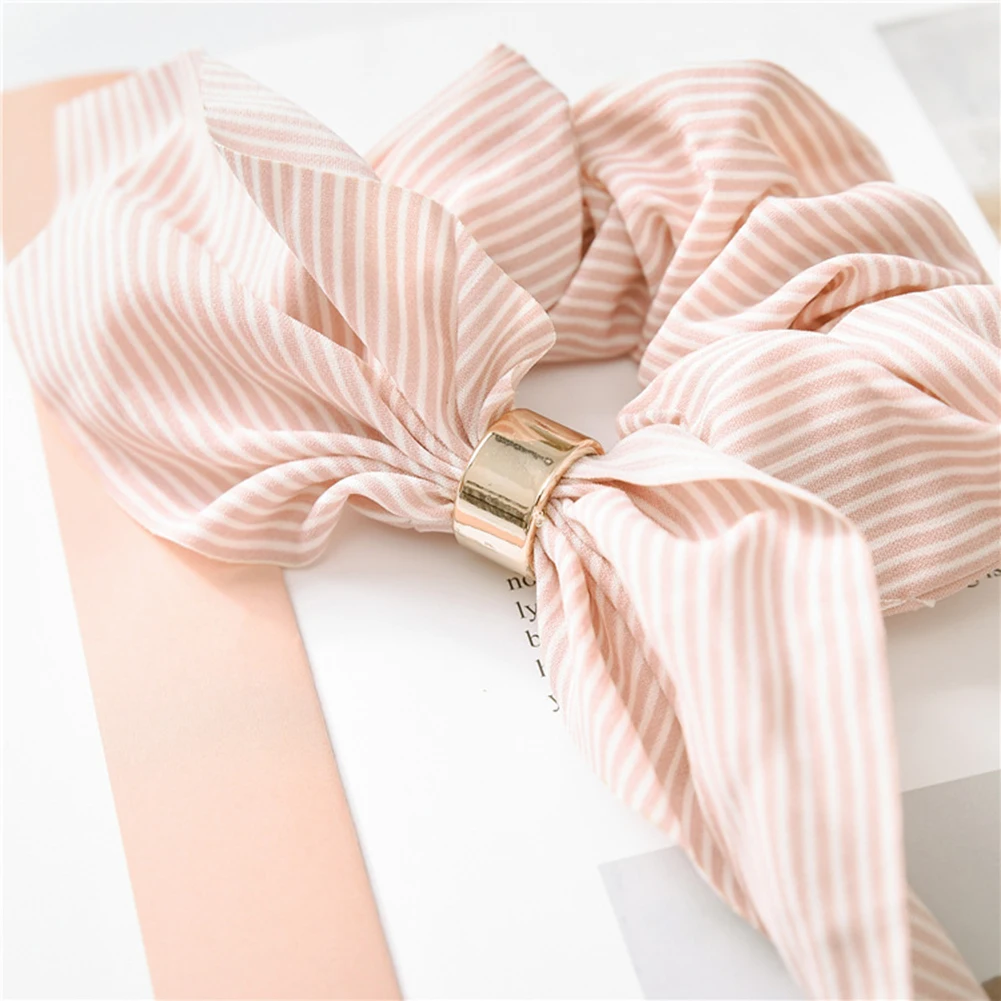 

Cute Rabbit Ear Ribbon Striped Ponytail Holder Hair Ring Rope Girl Elastic Scrunchies Hairband Hair Ties Hair Styling Tool