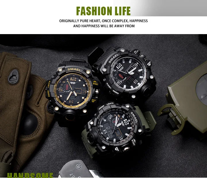 Мужские военные часы, наручные часы с водонепроницаемостью до 50 м, светодиодные кварцевые часы, спортивные часы для мужчин, мужские часы модели 1545, спортивные часы для мужчин, часы типа S-Shock
