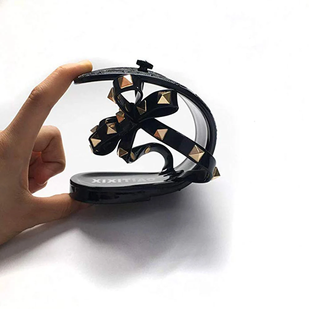 Женские сандалии с заклепками и бантиком Вьетнамки шипами прозрачные резиновые