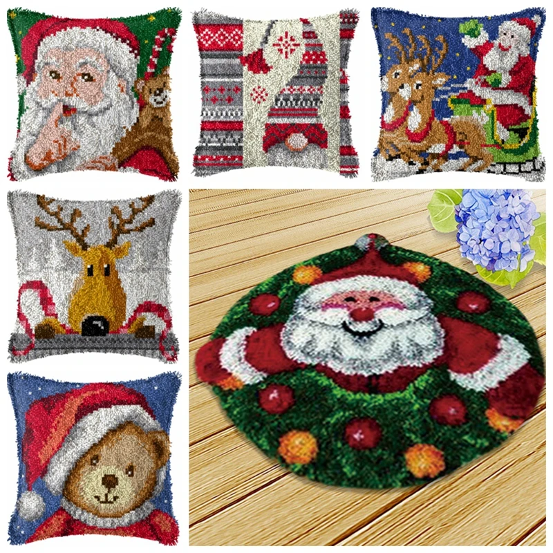 

Christmas Latch Hook Kits Rug Latch Hook Pillow Cushion Carpet Embroidery Mat Fomiaran For Needlework Crochet Cross Stitch Gift