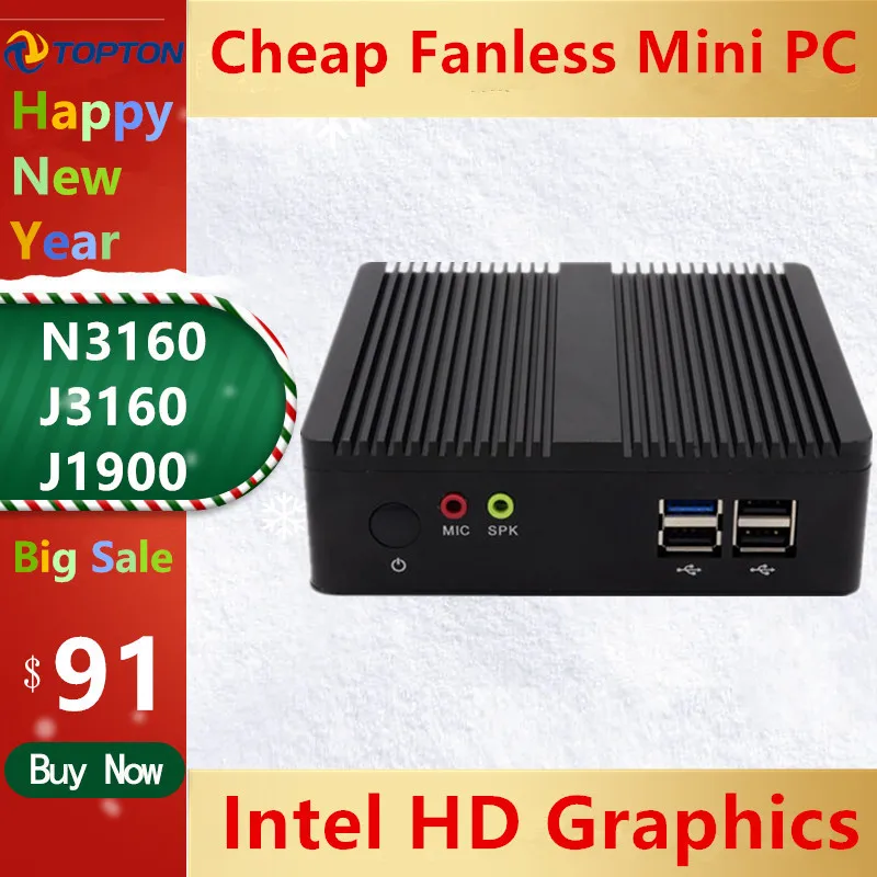 Topton безвентиляторный мини-ПК Intel N3160/J3160 J1900 четырехъядерный Pfsense Barebone компьютер