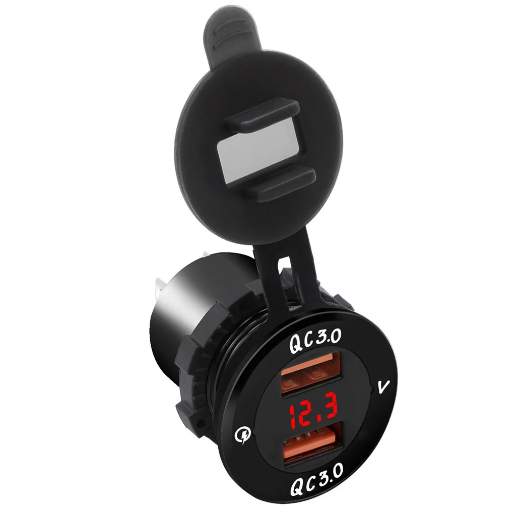 QC 3.0 30W Dual USB Car Charger Cup Charging Voltage Current Display 6-30V Phone GPS DVR Charge For motorcycles SUV boats cars |