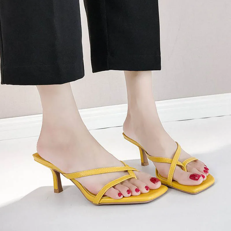 2020 Лето Высокое на каблуках с ремешками женские сандалии квадратный носок