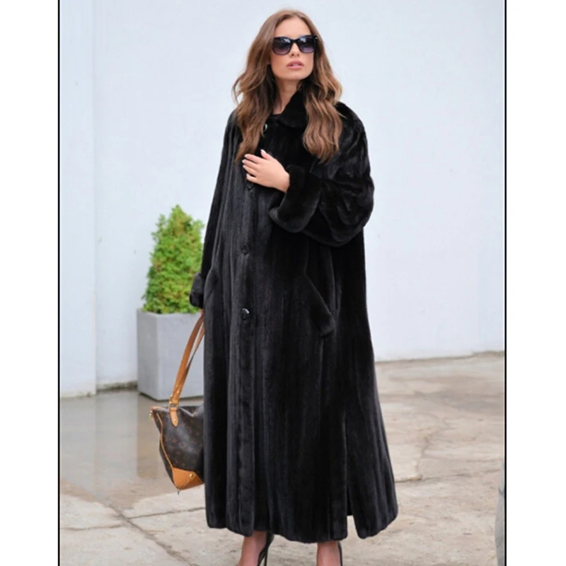 Natural Long Mink Fur Coats For Women Winter Luxury Outwear Fashion Woman Genuine Mink Fur Coat High Quality Pelt Fur Jacket