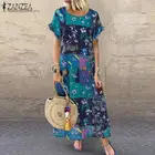ZANZEA 2021 летнее платье в винтажном стиле с цветочным принтом длинное платье для женщин с коротким рукавом повседневные мешковатые вечерние платья размера плюс халат Пляжное платье