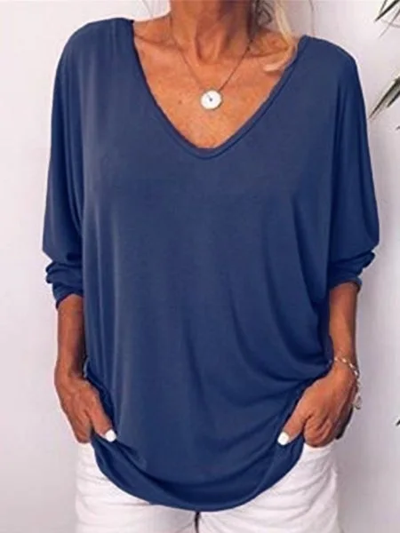 Однотонная блузка на пуговицах с v образным вырезом женская модная Свободная