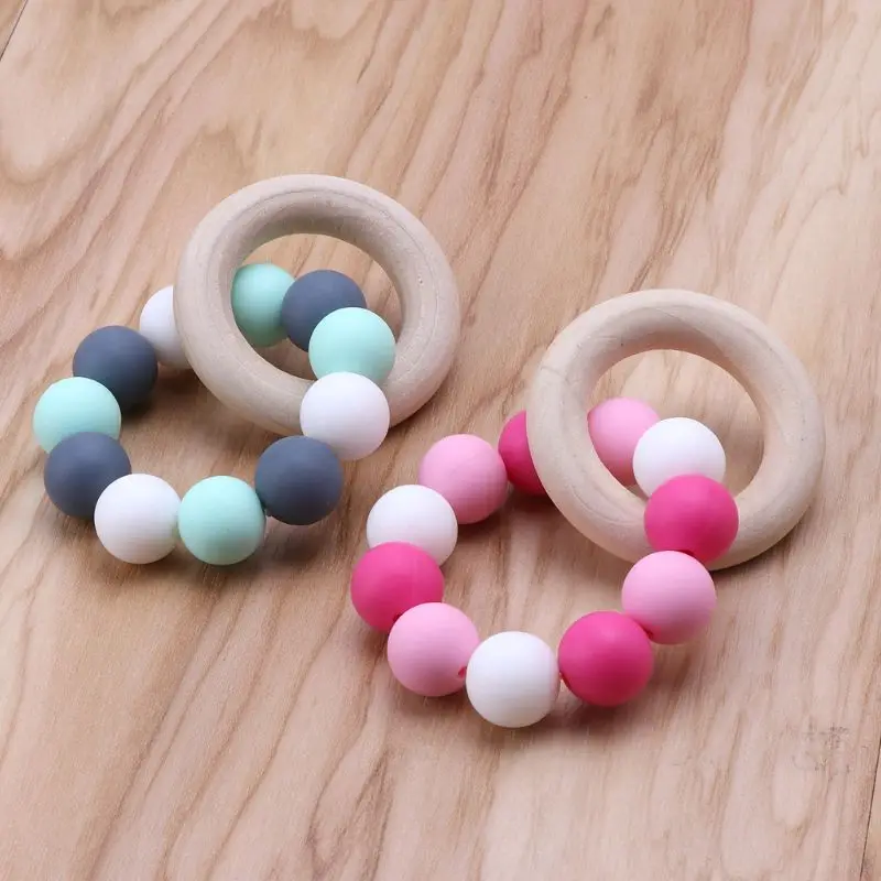 

Baby Nursing Bracelets Wooden Teether Silicone Chew Beads Teething Rattles Toys Teether Montessori Bracelets