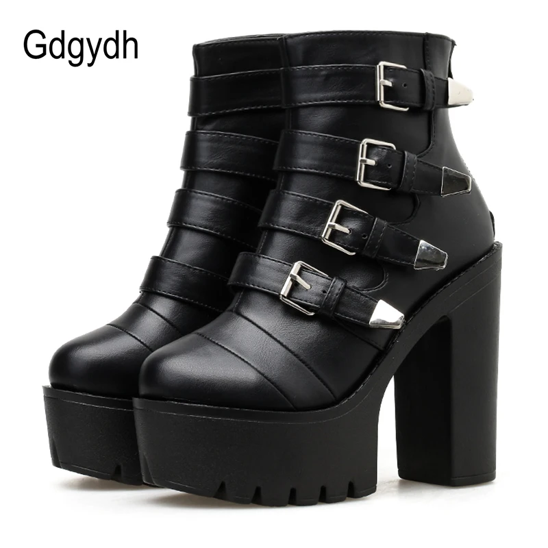 Gdgydh Goth/черные женские ботильоны обувь на блочном каблуке с ремешком женская обувь на молнии с пряжкой для выпускного вечера Женская обувь на платформе хорошего качества