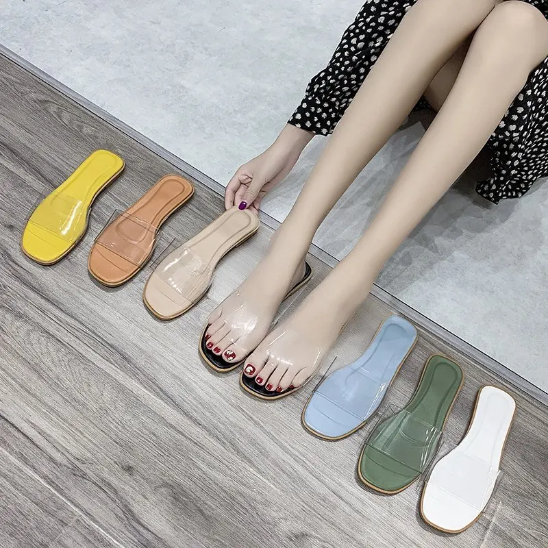

Candy Colors Transparent Slippers Shoes Summer Clogs Woman Luxury Slides Pantofle Beach Designer 2022 Flat Rome Fabric Basic Rub