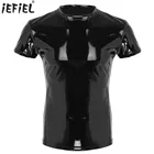 Мужская рубашка из искусственной кожи Wetlook, модная Облегающая майка в стиле панк с круглым вырезом, для вечеринок и клубов, для геев