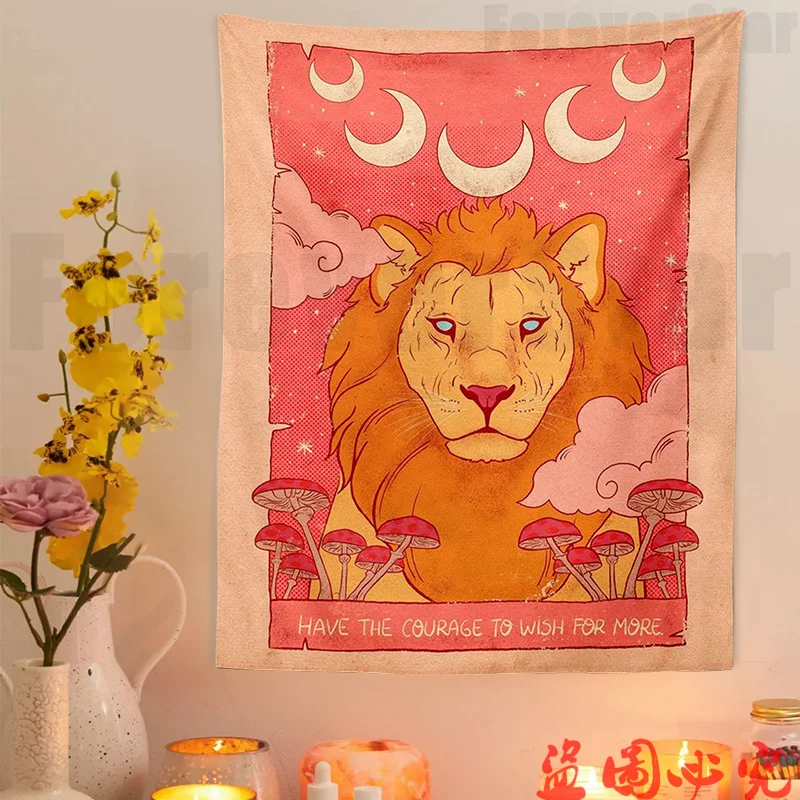

Pink Tarot Card Tapestry Wall Hanging mushroom tiger Tapestry Divination Witchcraft Minimalist Decor Sun Moon Decor Living Room