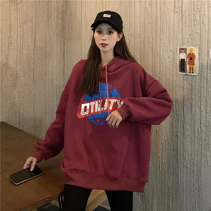 

XZ702 women new 2021 Korean fashion design sense niche loose and lazy mid-length plus fleece Sweatshirts