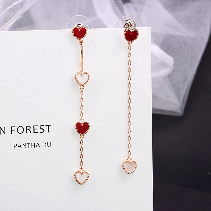 Модные серьги-гвоздики с кисточкой YUN RUO в форме сердца розового и золотистого