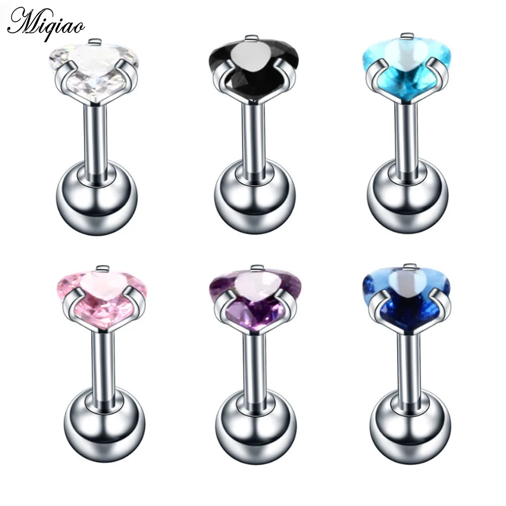

Miqiao 1 Pcs Human Body Piercing Jewelry Stainless Steel Heart-shaped Ear Bone Studs Small Earrings