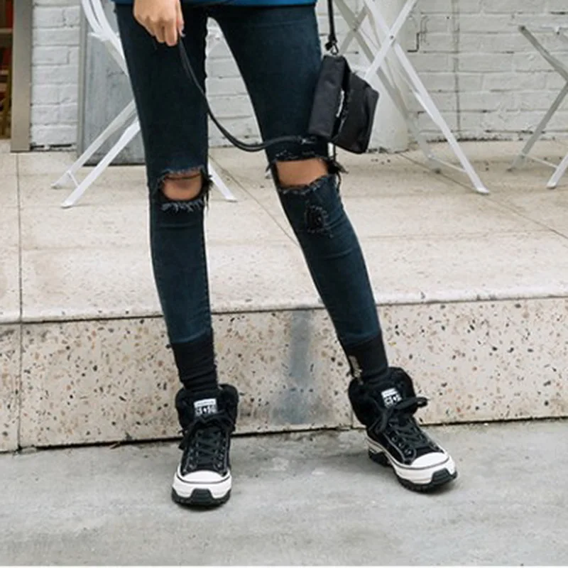 Зимние Повседневные меховые кроссовки женская обувь на плоской платформе