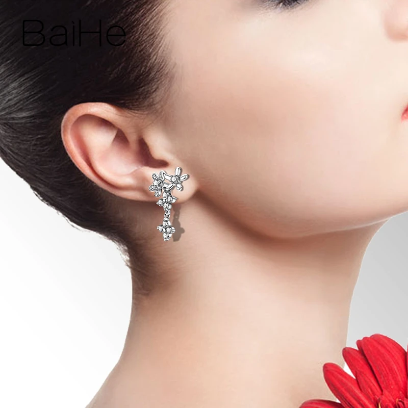 BAIHE, 18 К, белое золото, 0.59ct H/SI, круглая огранка, натуральные бриллианты, ювелирное изделие, свадебное, модное, хорошее ювелирное изделие, элегантный подарок, серьги-гвоздики