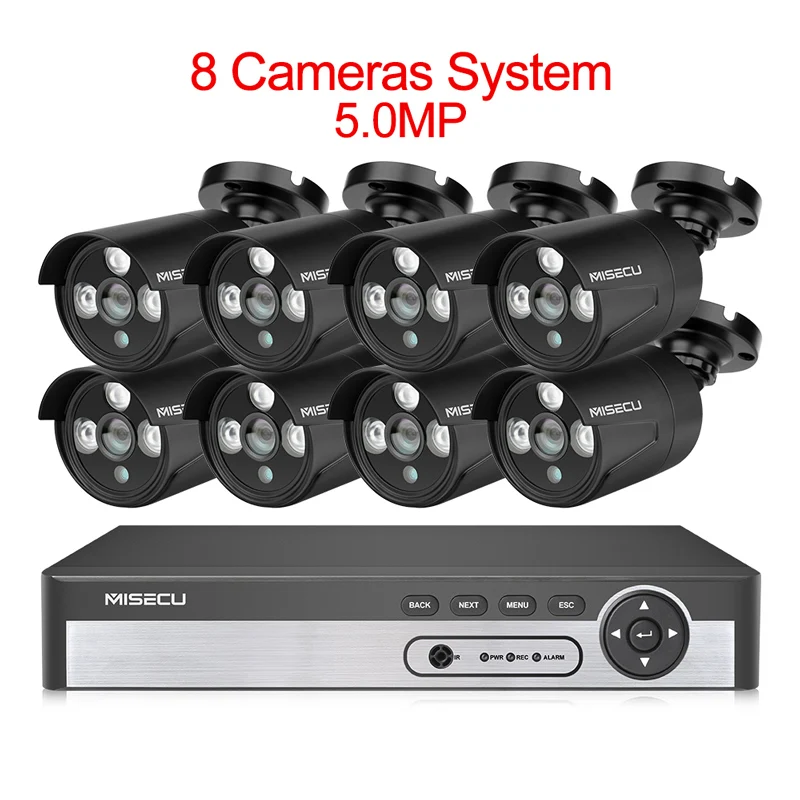 8pcs black cameras MISECU HD 8CH 5MP POE камера безопасности комплект системы H.265 аудио запись IP камера ИК Открытый Крытый водонепроницаемый видео Surveillanc - Цвет: 8pcs black cameras
