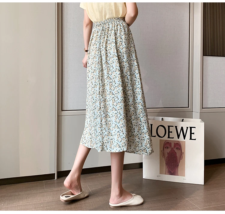 

Summer Chiffon Midi Skirts Womens Korean England Style Satin Office Lady Simple Elegant Faldas Mujer Moda Long Skirts Womens