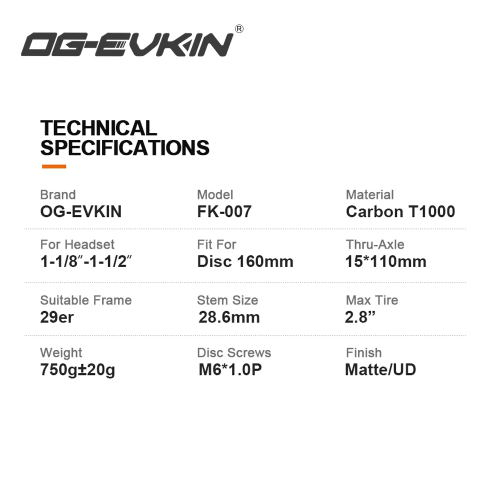 OG EVKIN FK007 29er углерода горные вилка MTB велосипеда передняя 1 1/8 &quot 1/2&quot горный