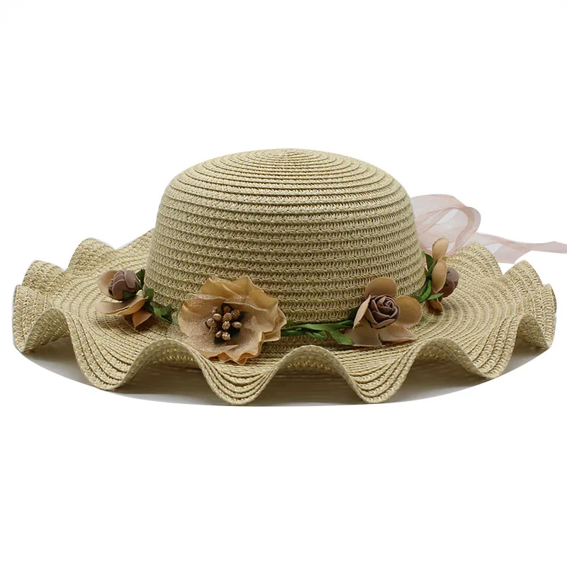 

Соломенная шляпа с широкими полями для детей и взрослых, летняя пляжная шляпа с цветами ручной работы для девочек, 2020