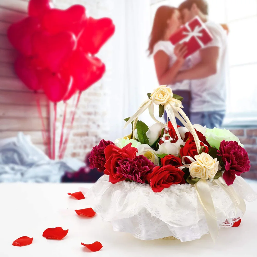 

1pc Wedding Flower Basket Rose Lace Flower Basket Delicate Flower Girl Basket