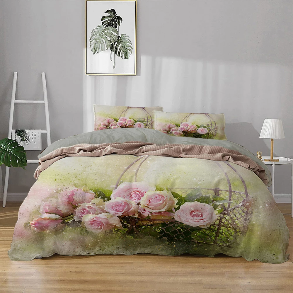 

Oil Painting 3D Reactive Printed Duvet Cover Pillowcase Flowers Bedding Set Home Textiles Teens 90 Single Quilt Cover Sets