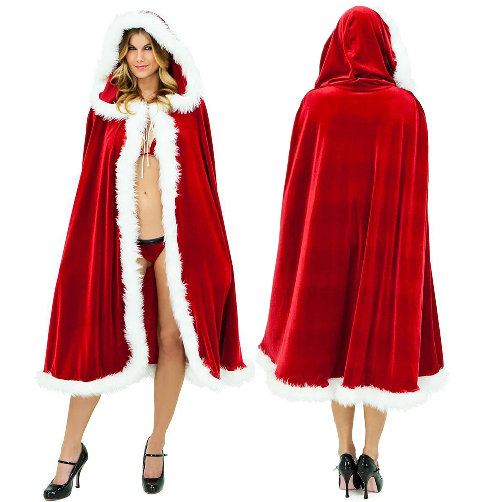 

Christmas Santa Cape Women Hooded Cloak Large Red Gold Velvet Cosplay Adult Kids girl Shawl Windbreaker Christmas Cloak Costumes
