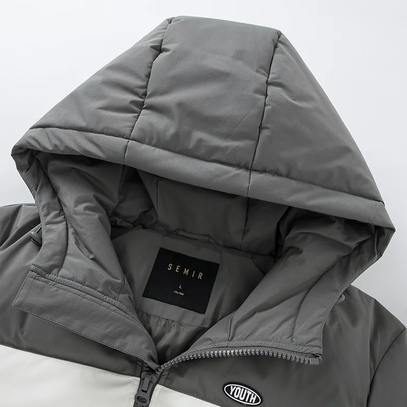 

SEMIR Down jacket men 2020 winter new short thick hooded contrast color bread clothing jacket color printing coat