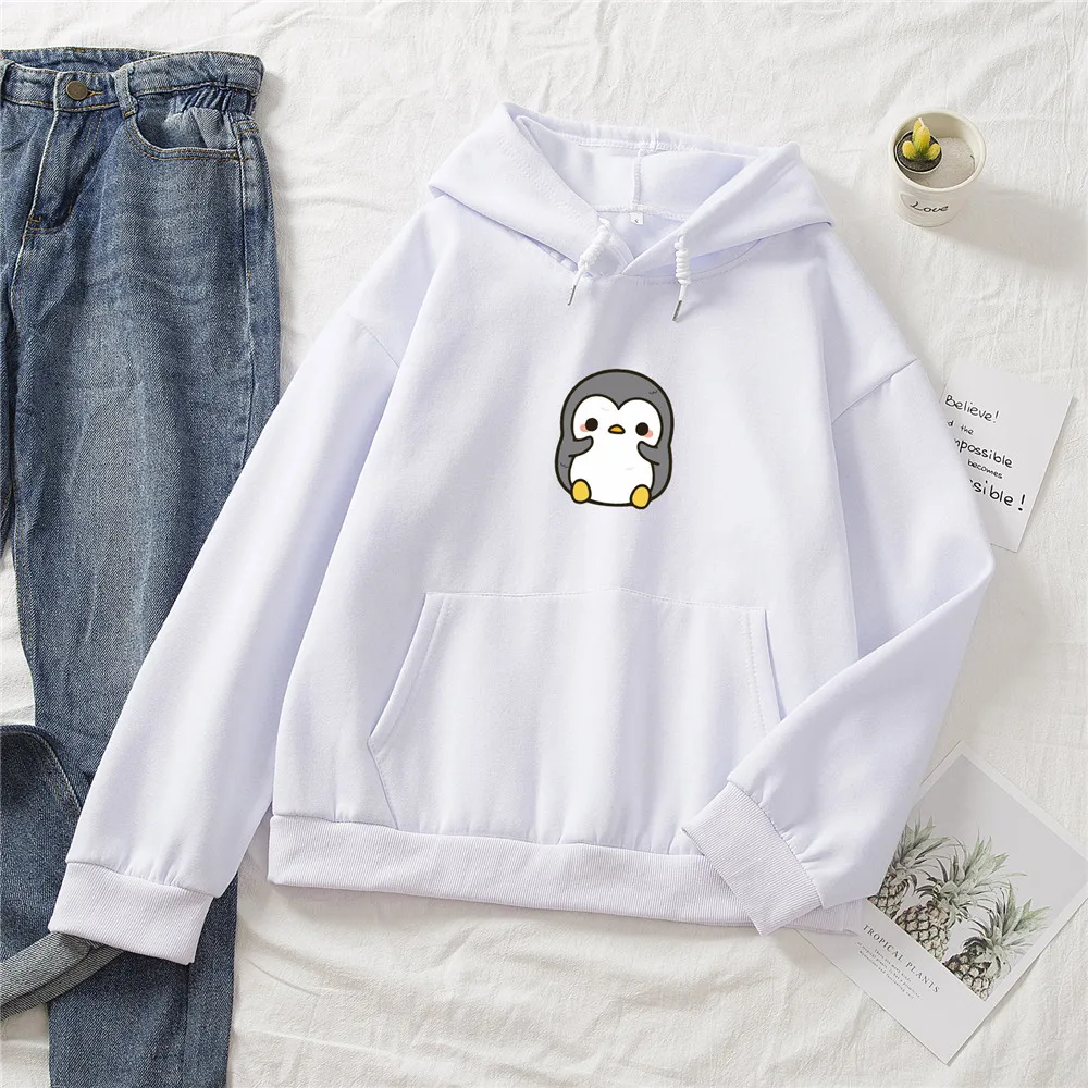 Kawaii Penguin Hoodie Harajuku Plus Size Sweetshirt Cotton Womens Streetwear Hipster Warm Hoodies for Women Pullover Feminino