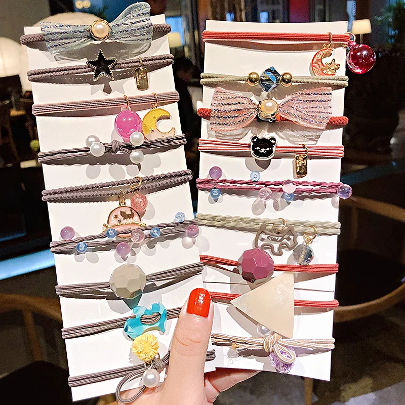 Резинки для волос с бантом женские эластичные геометрическим узором 9 шт./компл. |