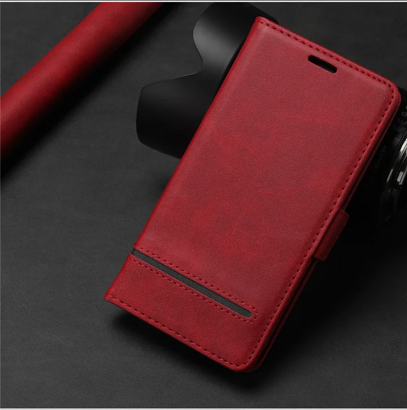 Роскошный чехол для iPhone 8, 7, X, XS Plus, MAX, XR, откидной кожаный чехол, прошитая книга и samsung Galaxy A50, A70, A20, A30, S10, Note 10, S10, оболочка - Цвет: red