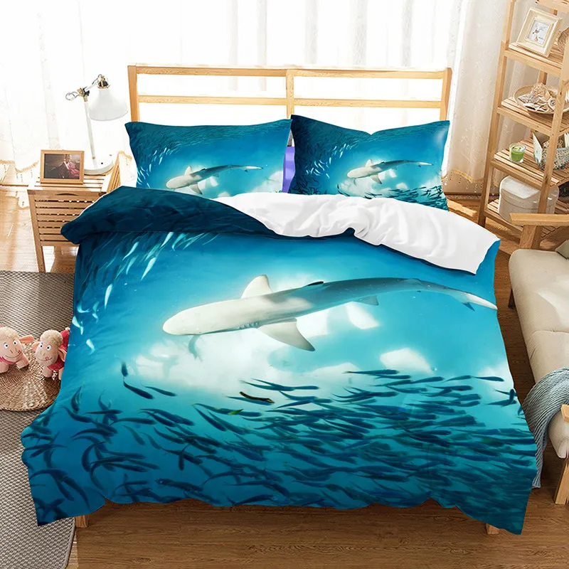 

3d shark Bedding Set queen size kids duvet Cover With Pillowcases bedclothes 3D bed sets