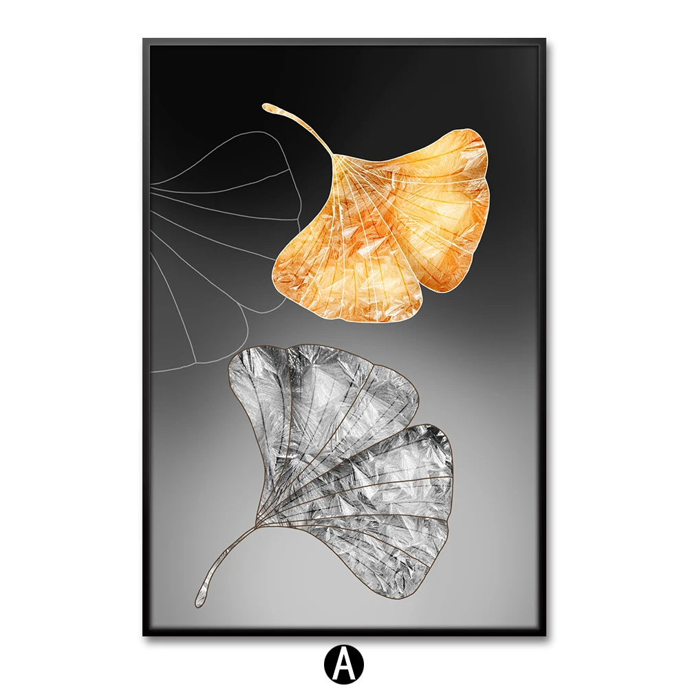 Абстрактный плакат с изображением серых золотых растений и листьев в