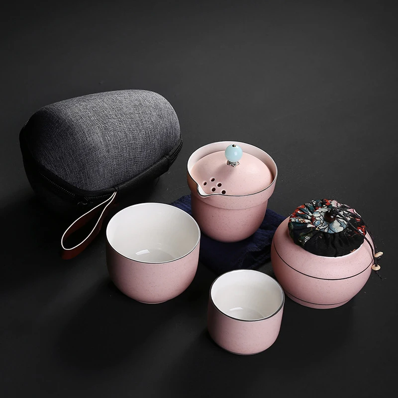 Ceramic teapot kettle gaiwan teacups one pot and two cups portable travel tea sets with bag | Дом и сад